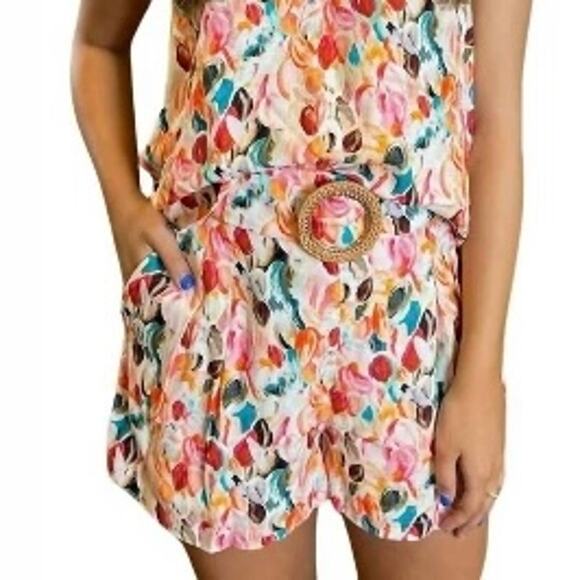 Lavender Brown Belted Laura Shorts in Orange Floral BNQ6449P Cotton Pull On XS - Picture 1 of 4